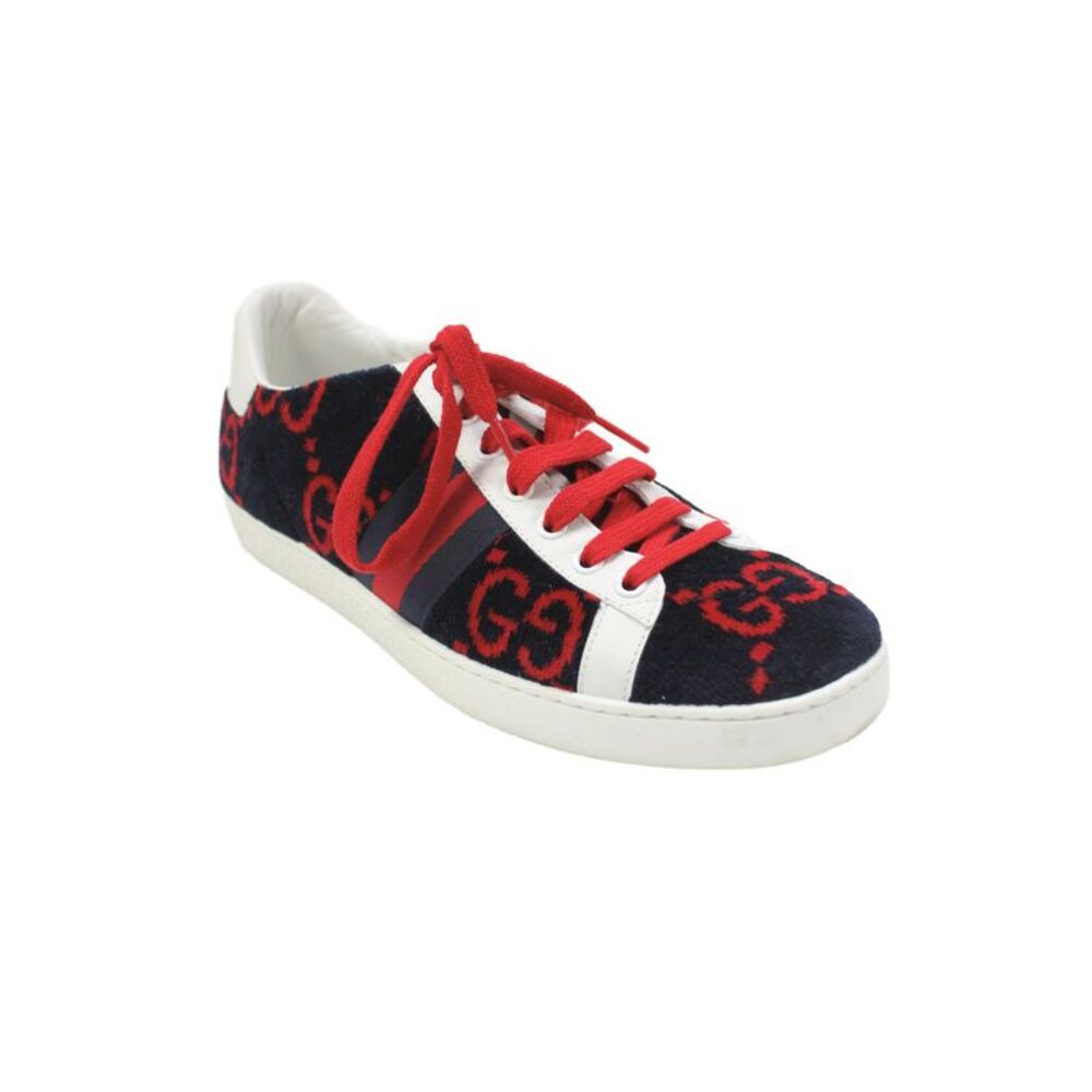 Gucci Womens Velour GG Low Top Sneakers Navy Blue Red Size 40 10
